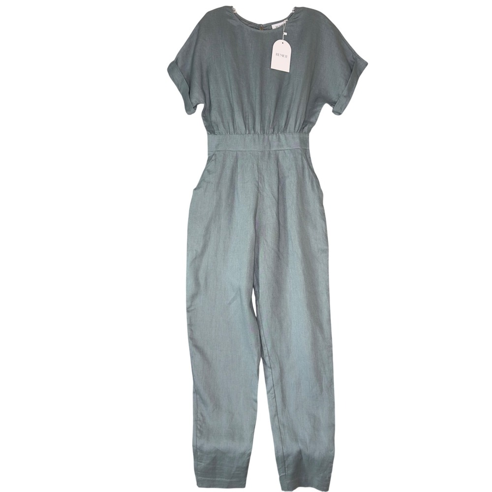 RUMER Womens Jumpsuit Blue Gray Short Sleeve Pockets Casual Ladies Size XS